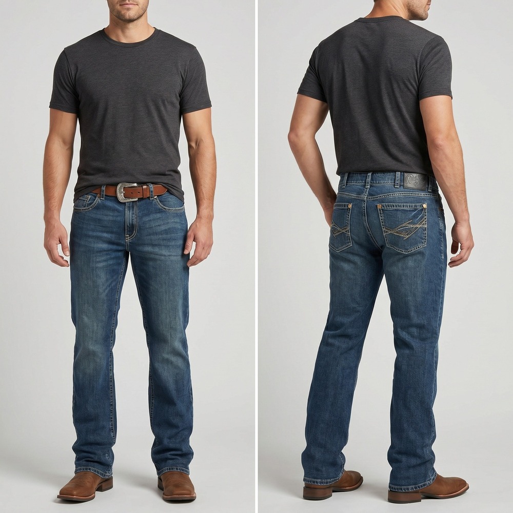 Wrangler Rock 47 Mens Jeans 36x30 Slim Bootcut Spotted Drum Blue MRB47SD